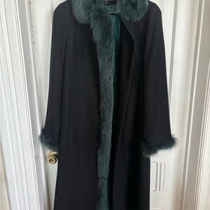 Nicole Miller Black Coat with Teal Faux Fur